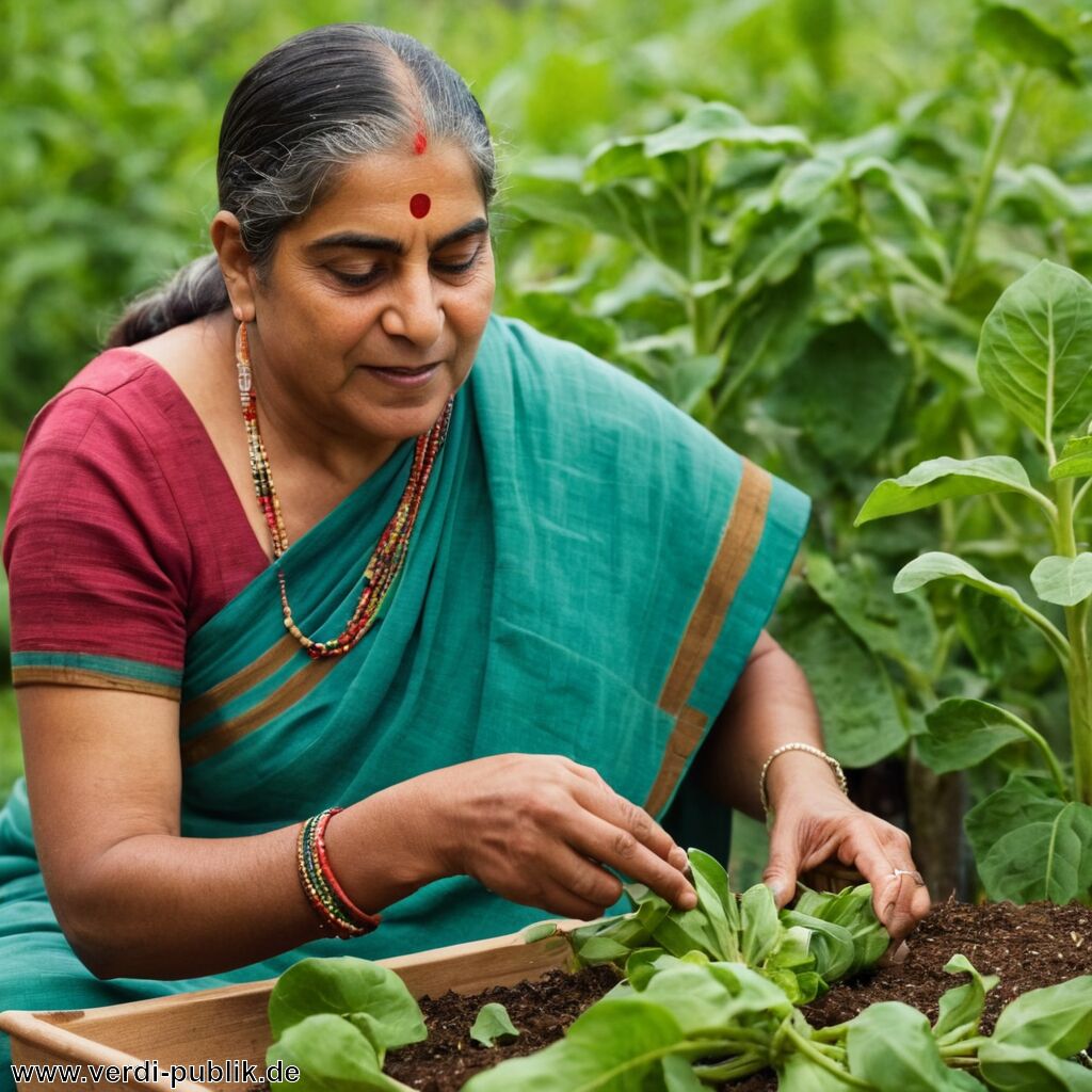 Vandana Shiva – Vermögen: unterstützt ökologische Landwirtschaft und Saatgutinitiativen