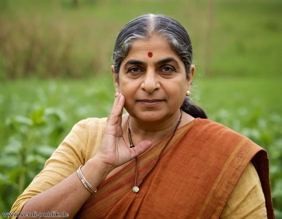 Kampf gegen Patentierung natürlicher Ressourcen - Vandana Shiva – Vermögen: unterstützt ökologische Landwirtschaft und Saatgutinitiativen